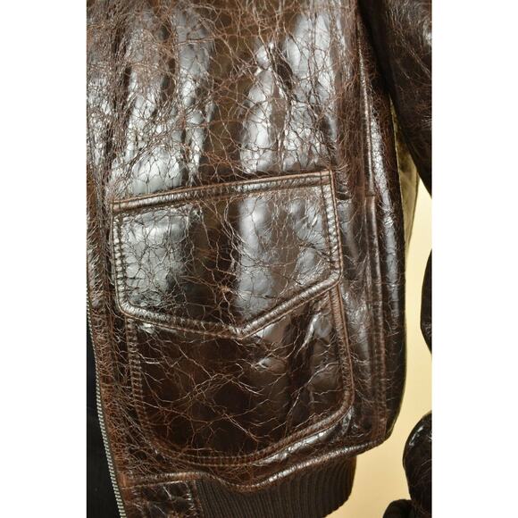 $5K DOLCE GABBANA BROWN CRACKED LEATHER BOMBER SHEARLING ZIP JACKET 54 / US 44 - Picture 7 of 12